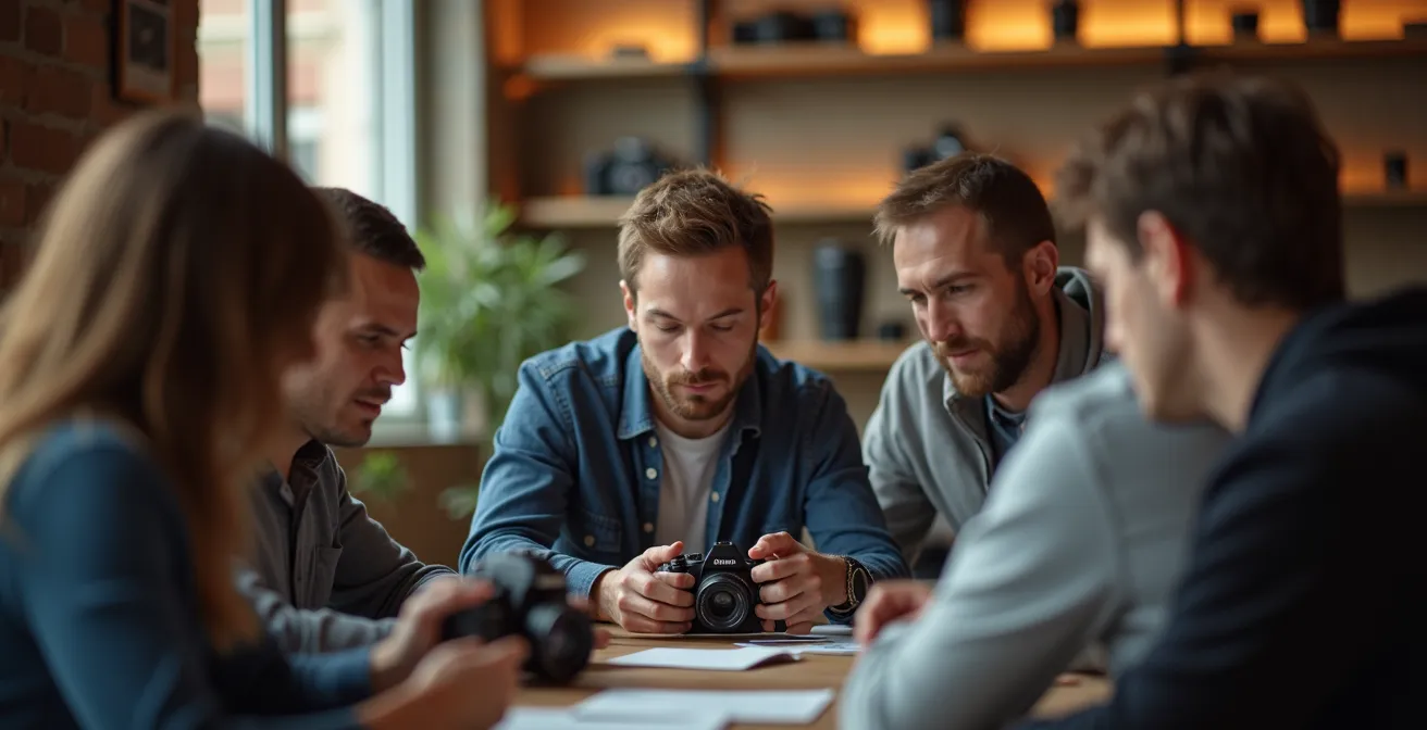 Photographe expert guidant un petit groupe lors d'un atelier pratique